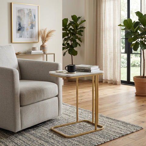 PRITI Metal Side Table with Marble