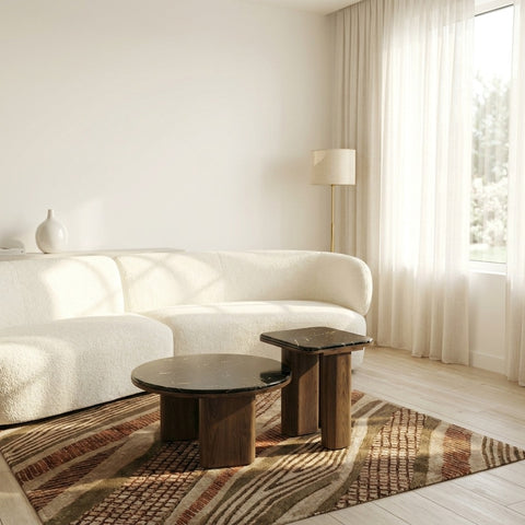 PRITI White Marble Top Wooden Coffee Table Set of 2