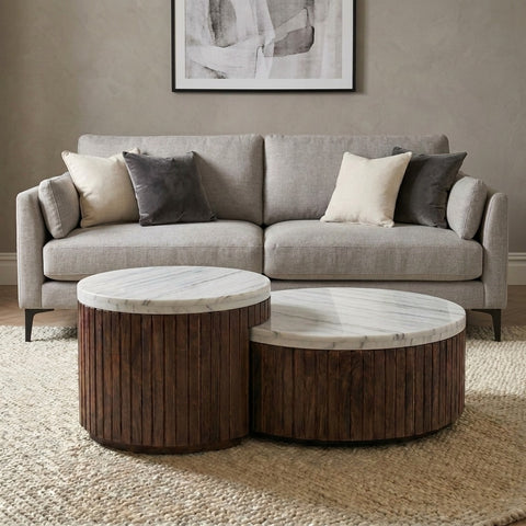 PRITI Wooden Coffee Table with Marble