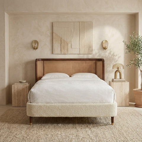 PRITI Rattan Solid Wood Bed-All Sizes