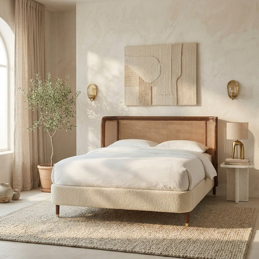 PRITI Rattan Solid Wood Bed-All Sizes