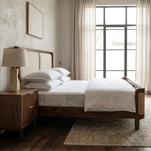 PRITI Rattan Solid Wood Bed - All Sizes
