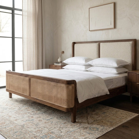 PRITI Rattan Solid Wood Bed - All Sizes