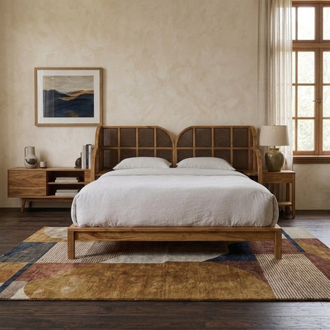 PRITI Rattan Solid Wood Bed With Sidetables – All Sizes