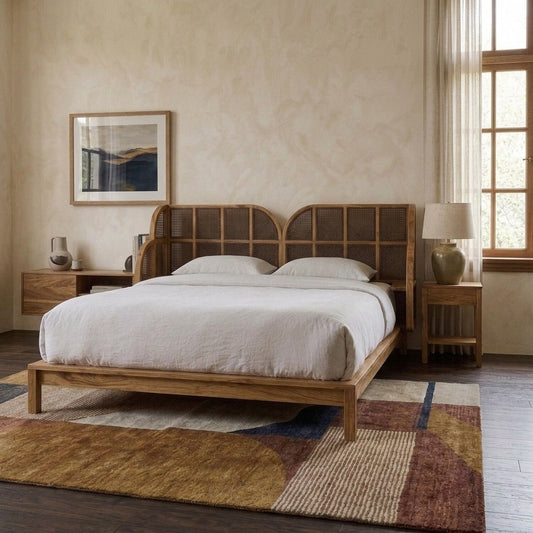 PRITI Rattan Solid Wood Bed With Sidetables – All Sizes