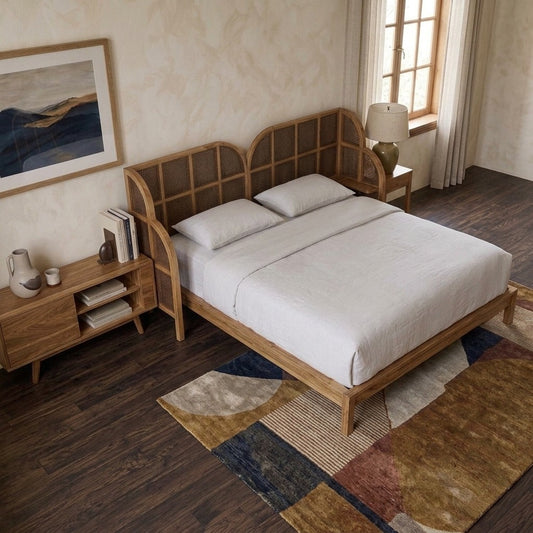 PRITI Rattan Solid Wood Bed With Sidetables – All Sizes