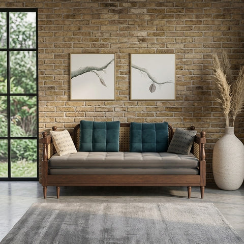 PRITI Daybed with Cane Panels and Turned Posts