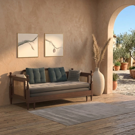 PRITI Daybed with Cane Panels and Turned Posts