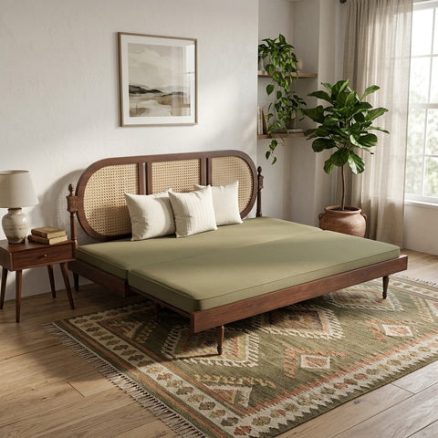 PRITI Elegant Cane-Style Day Bed with Extended Lounging Backrest