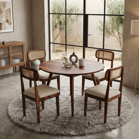 PRITI 4 Seater Sheesham Wood Round Dining Table Set