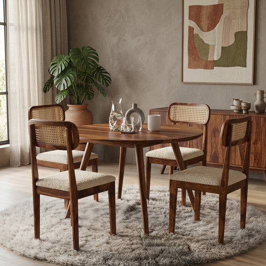 PRITI 4 Seater Sheesham Wood Round Dining Table Set