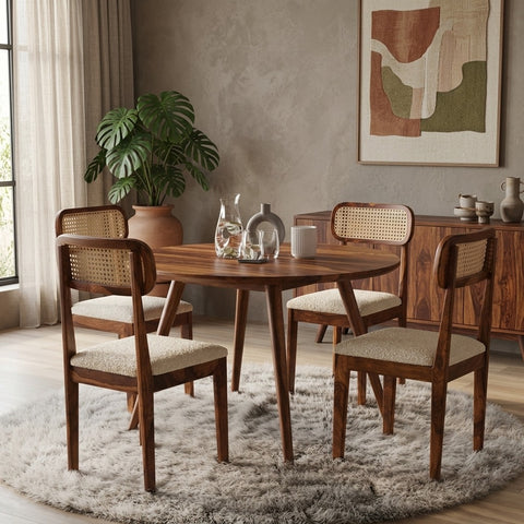 PRITI 4 Seater Sheesham Wood Round Dining Table Set