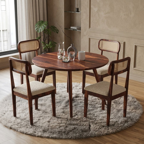 PRITI 4 Seater Sheesham Wood Round Dining Table Set