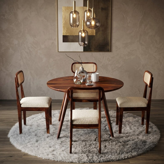 PRITI 4 Seater Sheesham Wood Round Dining Table Set