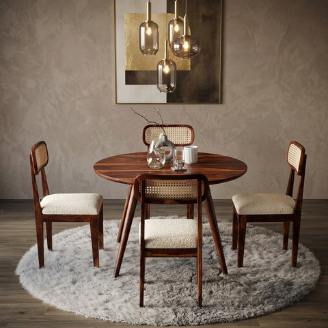 PRITI 4 Seater Sheesham Wood Round Dining Table Set