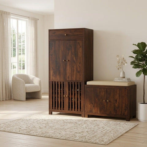 PRITI Sheesham Wood Shoe rack with seating