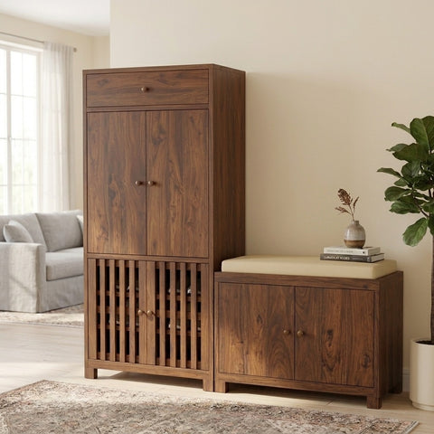 PRITI Sheesham Wood Shoe rack with seating