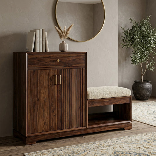 PRITI Solid Wood Sheesham Shoe Rack (walnut sheesham finish)