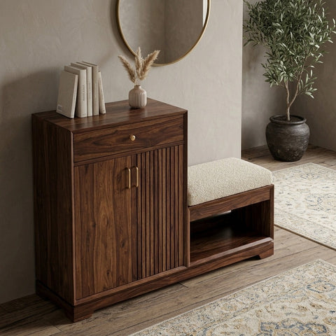 PRITI Solid Wood Sheesham Shoe Rack (walnut sheesham finish)