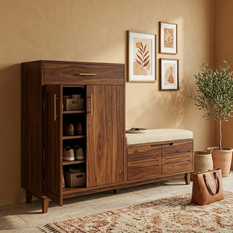 PRITI Solid Wood Sheesham Shoe Rack ( walnut sheesham finish)