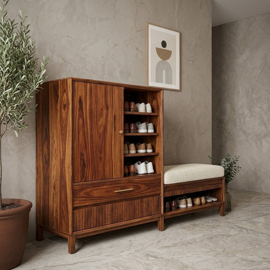 PRITI Solid Wood Sheesham Shoe Rack ( walnut sheesham finish)