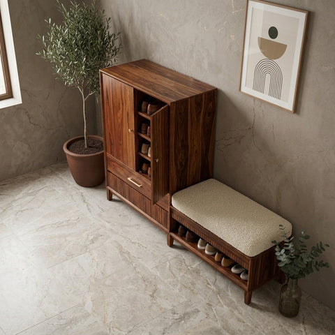 PRITI Solid Wood Sheesham Shoe Rack ( walnut sheesham finish)