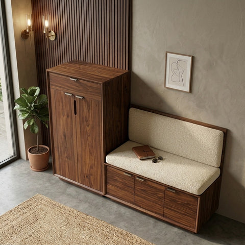 PRITI Solid Wood Sheesham Shoe Rack (walnut sheesham finish)