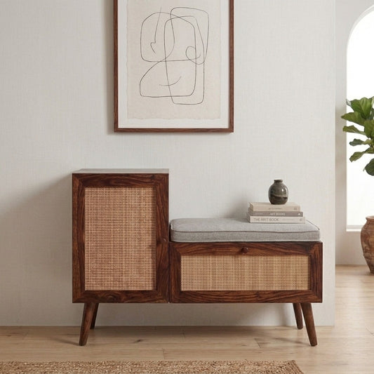 PRITI Woven Rattan Storage Bench with Cushion, Natural