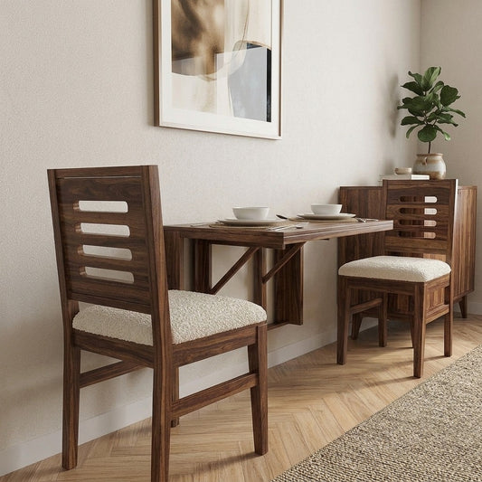 PRITI Solid Wood Dining Table 2 Seater Set in walnut sheesham finish