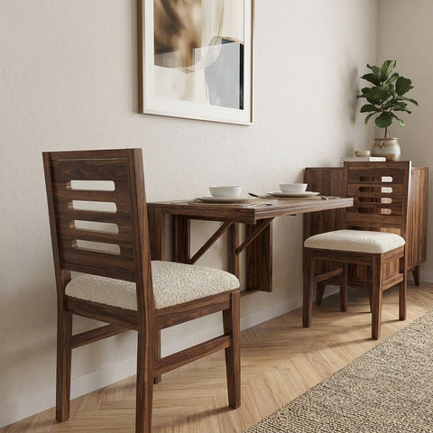 PRITI Solid Wood Dining Table 2 Seater Set in walnut sheesham finish