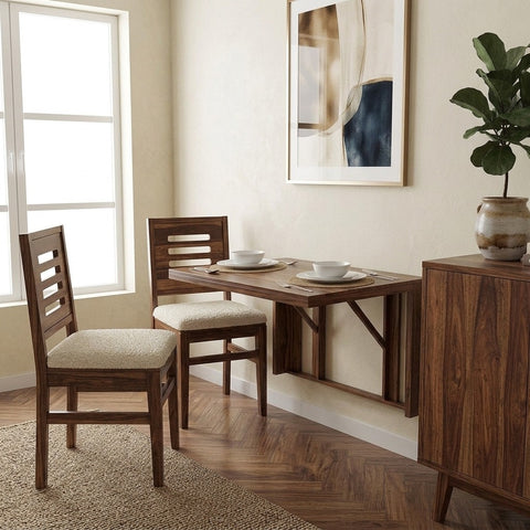 PRITI Solid Wood Dining Table 2 Seater Set in walnut sheesham finish