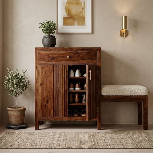 PRITI Solid Wood Sheesham Shoe Rack (Walnut Sheesham Finish)
