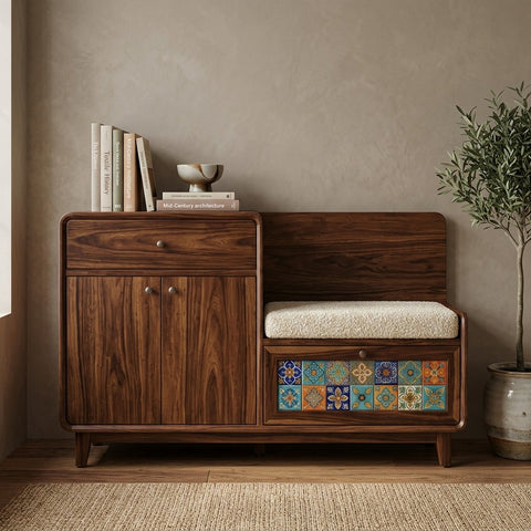 PRITI Solid Wood Sheesham Shoe Rack (walnut sheesham finish)