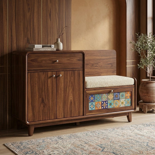 PRITI Solid Wood Sheesham Shoe Rack (walnut sheesham finish)