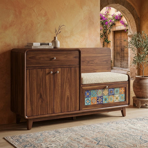 PRITI Solid Wood Sheesham Shoe Rack (walnut sheesham finish)