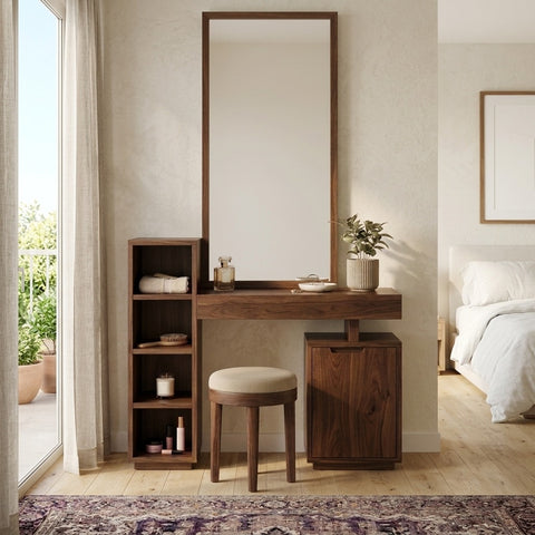 PRITI Sheesham Wood Dressing Table with Mirror and Storage (dark walnut finish)