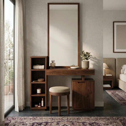 PRITI Sheesham Wood Dressing Table with Mirror and Storage (dark walnut finish)
