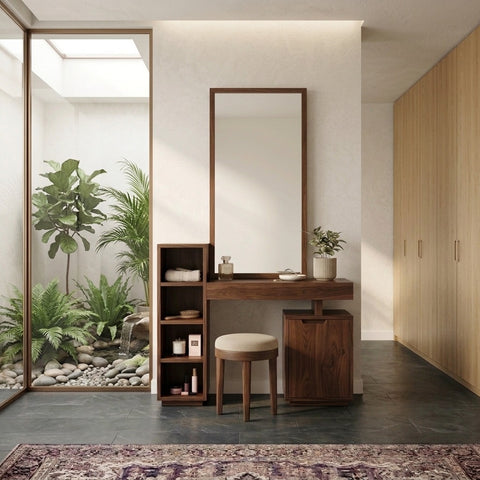 PRITI Sheesham Wood Dressing Table with Mirror and Storage (dark walnut finish)