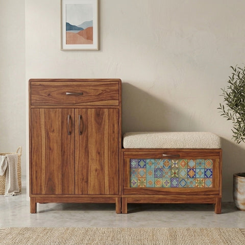 PRITI Solid Wood Sheesham Shoe Rack ( walnut sheesham finish)