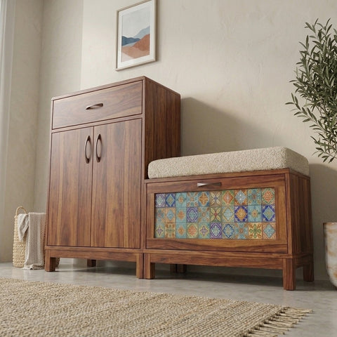 PRITI Solid Wood Sheesham Shoe Rack ( walnut sheesham finish)