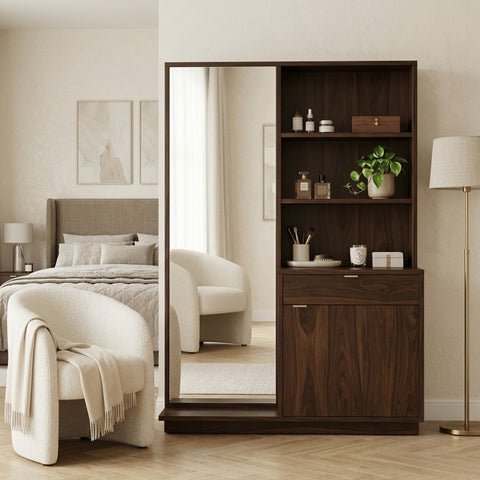 PRITI Sheesham Wood Dressing Table with Mirror and Storage (Dark Walnut Finish)