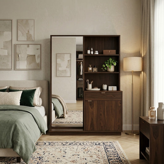PRITI Sheesham Wood Dressing Table with Mirror and Storage (Dark Walnut Finish)