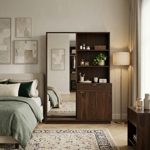PRITI Sheesham Wood Dressing Table with Mirror and Storage (Dark Walnut Finish)