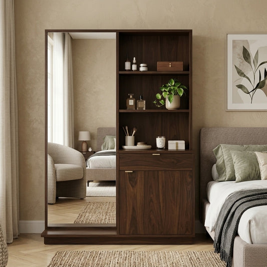 PRITI Sheesham Wood Dressing Table with Mirror and Storage (Dark Walnut Finish)