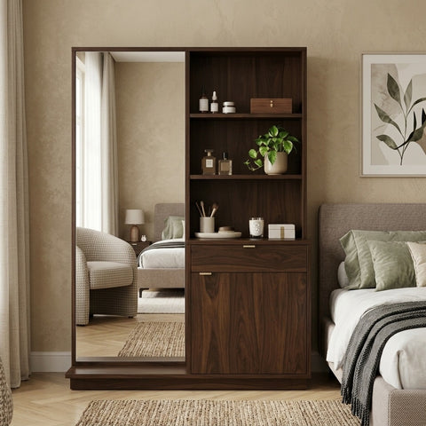 PRITI Sheesham Wood Dressing Table with Mirror and Storage (Dark Walnut Finish)