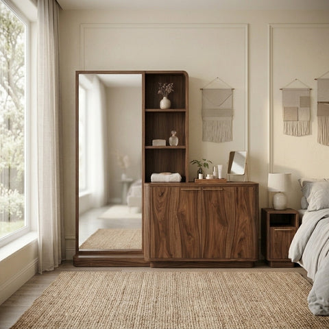 PRITI Sheesham Wood Dressing Table with Mirror and Storage (Dark Walnut Finish)