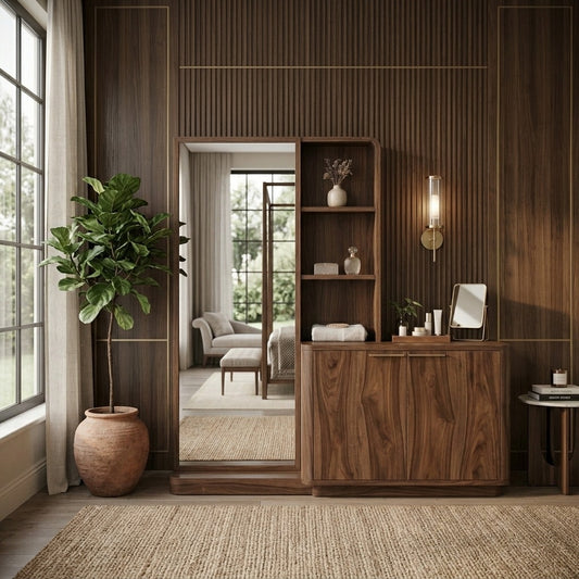PRITI Sheesham Wood Dressing Table with Mirror and Storage (Dark Walnut Finish)