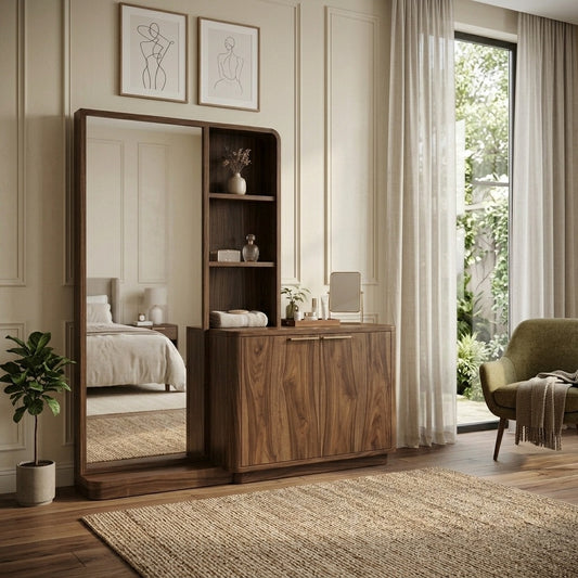 PRITI Sheesham Wood Dressing Table with Mirror and Storage (Dark Walnut Finish)