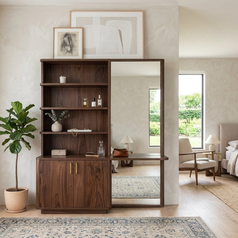PRITI Sheesham Wood Dressing Table with Mirror and Storage (Dark Walnut Finish)
