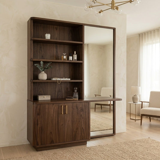 PRITI Sheesham Wood Dressing Table with Mirror and Storage (Dark Walnut Finish)